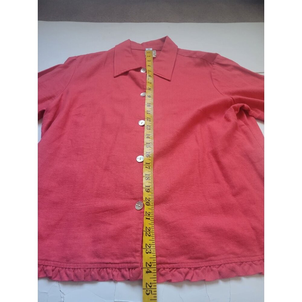 Pine Cove Red Linen 3/4 Sleeve Pearl Button Scallop Hem Line Size 12 City Chic - Picture 12 of 12
